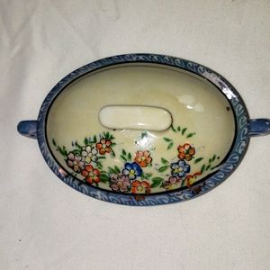 Vtg. Oval Covered Casserole Dish + Cover w/ Handles Made In Japan Stoneware